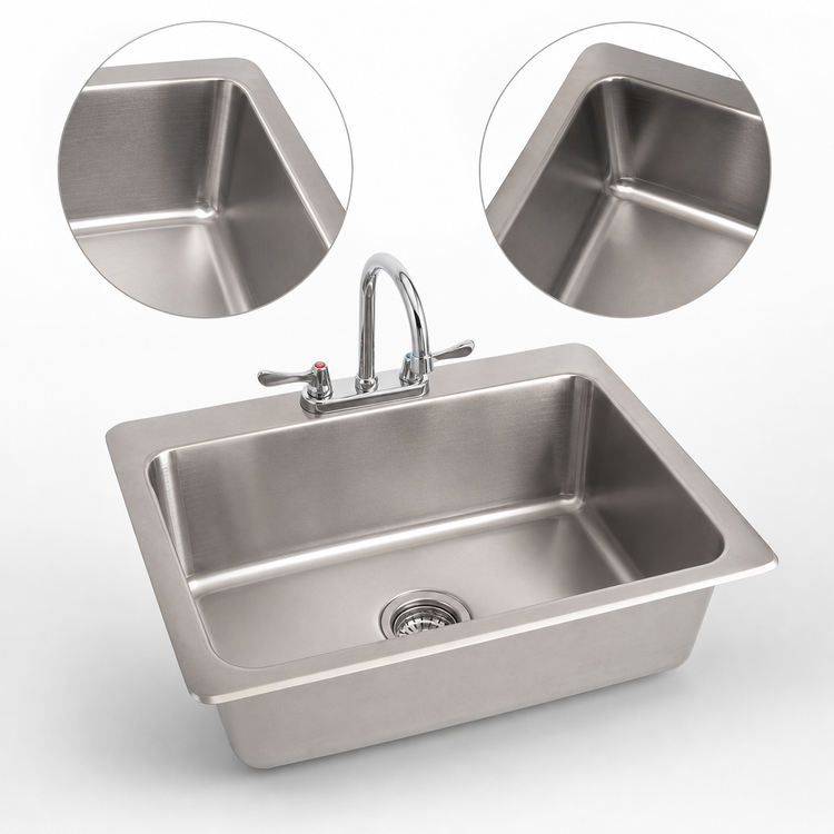 Product image #3 for BK Resources 31 1/4-Inch Deep Drawn 1-Compartment Drop-In Sink with Lead-Free Faucet and Basket Drain