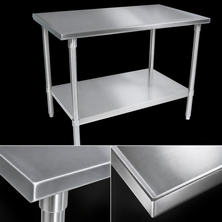Product image #3 for John Boos Stallion 108 x 30-Inch 16-Gauge 300-Series Stainless Steel Flat Top Work Table with Galvanized Base and Adjustable Undershelf