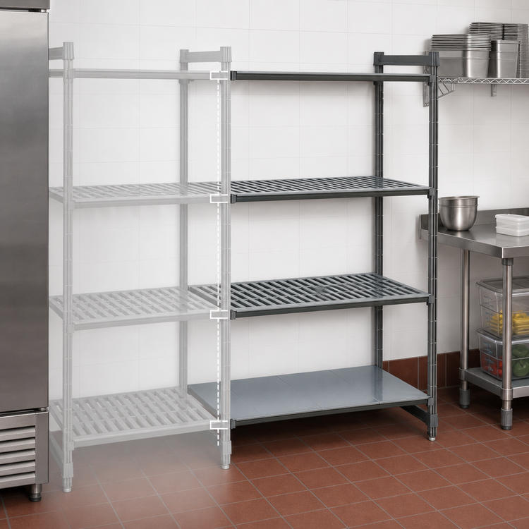 Product image #3 for Cambro Camshelving Basics Plus 4-Tier Add-On Polymer Shelving Unit, 24" Deep x 48" Wide x 84" High, Vented and Solid Shelves