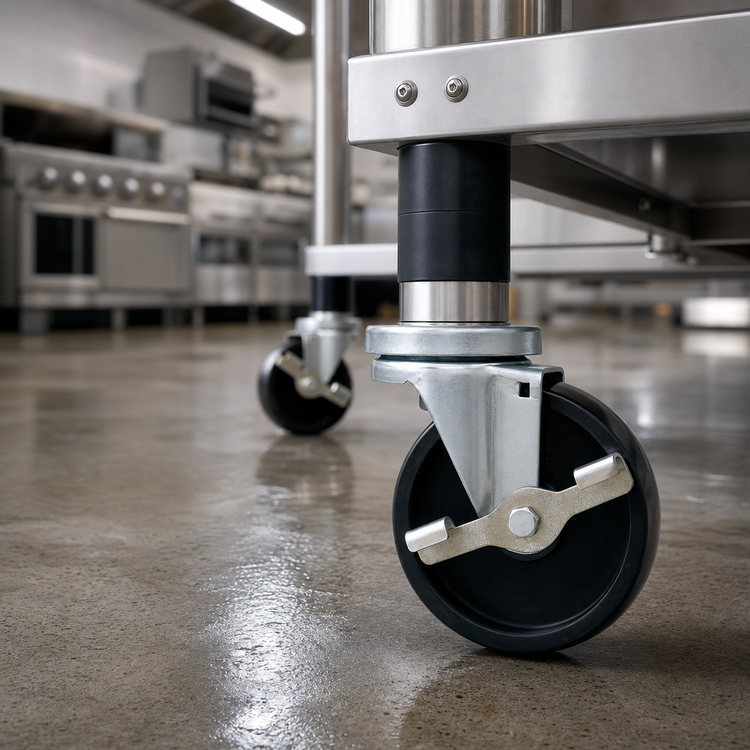 Product image #3 for John Boos 5-Inch Heavy Duty Swivel Locking Stem Caster Set for 1-5/8-Inch Diameter Legs, Set of 4