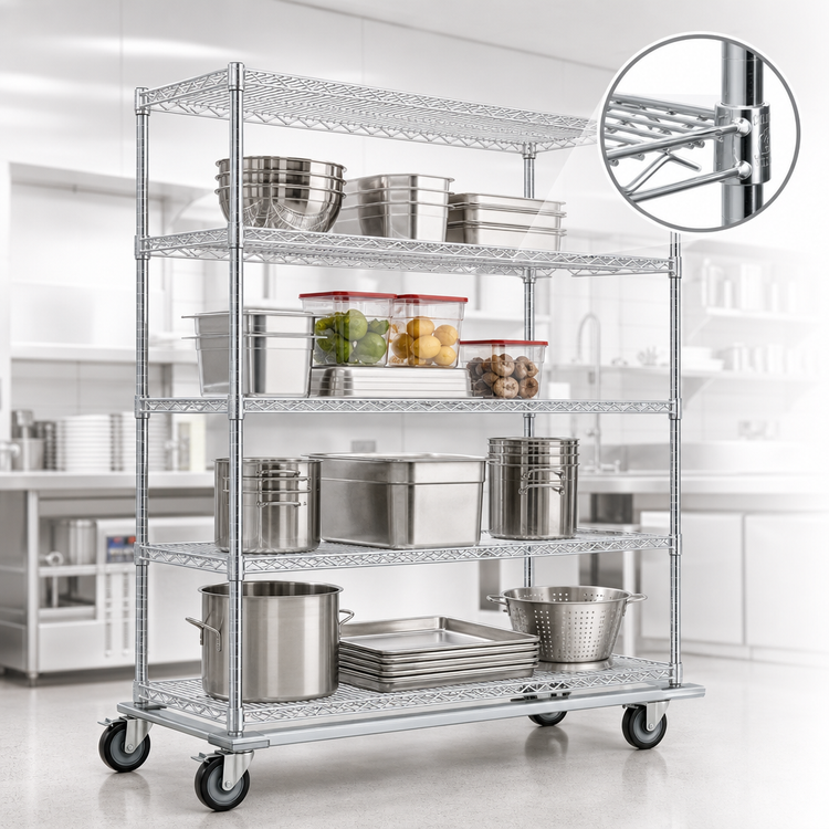 Product image #3 for EAGLEbrite 4-Tier 60" x 24" Wire Shelving Dolly Truck with 5" Swivel Casters, Zinc Finish