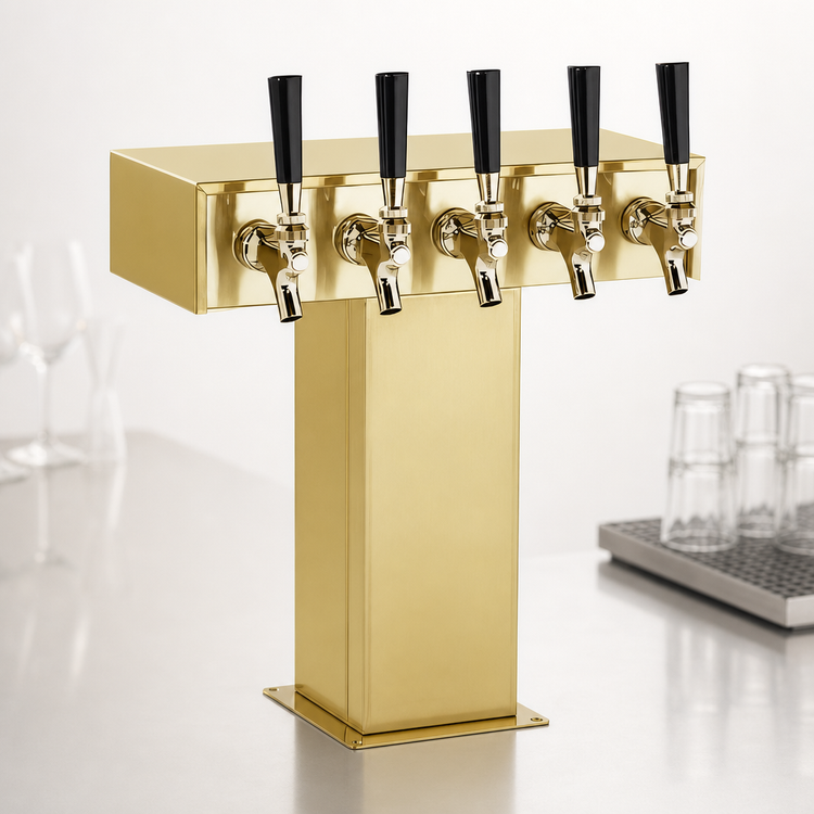 Product image #3 for Perlick Countertop Extra High 5-Faucet Glycol-Cooled Tee Draft Beer Tower, Tarnish-Free Brass