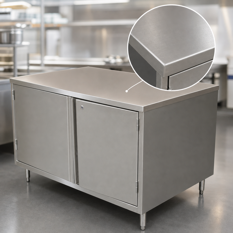 Product image #3 for BK Resources 18 x 24 Inch Stainless Steel Chef Table with Cabinet Base and Locking Hinged Doors