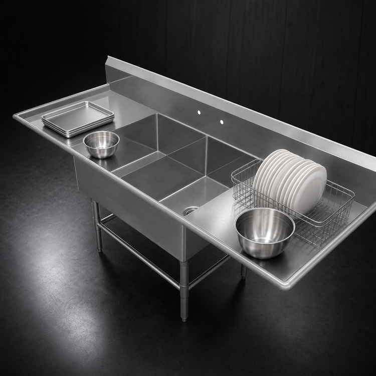 Product image #3 for John Boos Pro-Bowl 2-Compartment Bakery Sink with Dual 20-Inch Drainboards, 14-Gauge Stainless Steel, 20 x 28 x 14-Inch Bowls