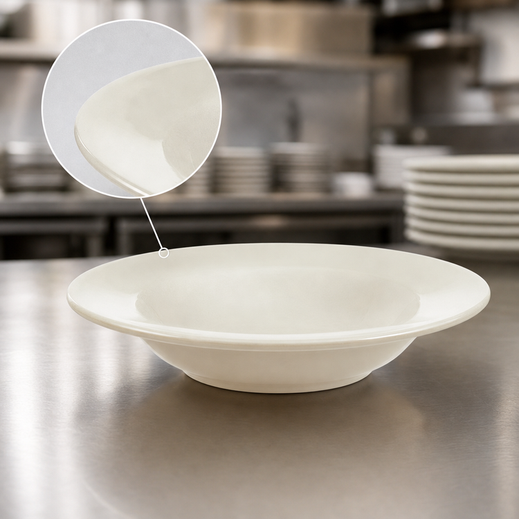 Product image #4 for Crestware Dover White 12 oz. 9-Inch Narrow Rim Vitrified Ceramic Rimmed Soup Bowl