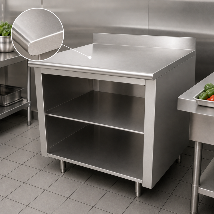 Product image #3 for Advance Tabco 48-Inch x 30-Inch 304 Stainless Steel Work Table with Open Front Cabinet Base and 5-Inch Backsplash