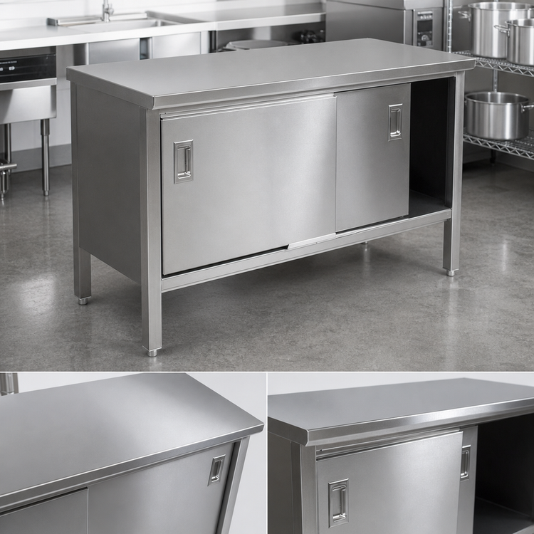 Product image #3 for John Boos 84" x 30" Stainless Steel Enclosed Work Table with Cabinet Base, Sliding Doors, and Undershelf