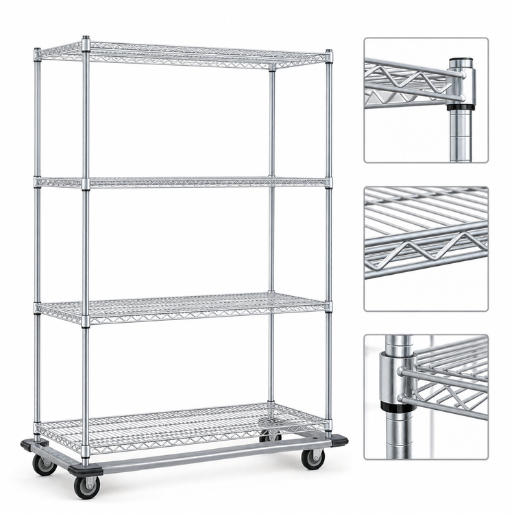 Product image #3 for EAGLEbrite 4-Tier Wire Dolly Truck, 36"W x 21"D Shelves, Zinc Finish