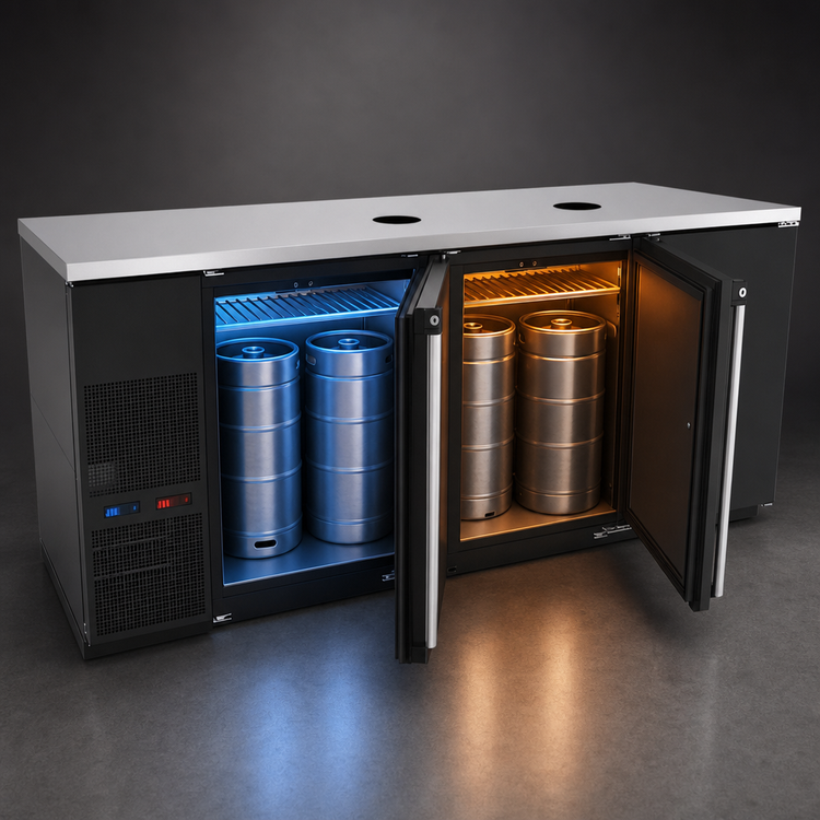 Product image #3 for Pro-Line E-Series Three-Section Dual-Temperature Self-Contained Beer Dispenser, 80 Inch Wide