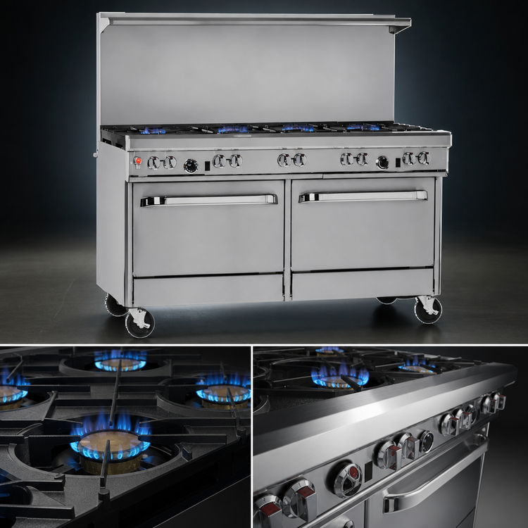 Product image #3 for Ultimate 60-Inch Gas Restaurant Range with 4 Open Burners, 36-Inch Griddle, Standard Oven, and Cabinet Base