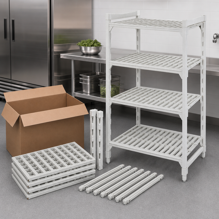 Product image #4 for Cambro Camshelving Premium 4-Shelf Vented Stationary Starter Shelving Unit, 24 x 36 x 64 Inches, Speckled Gray