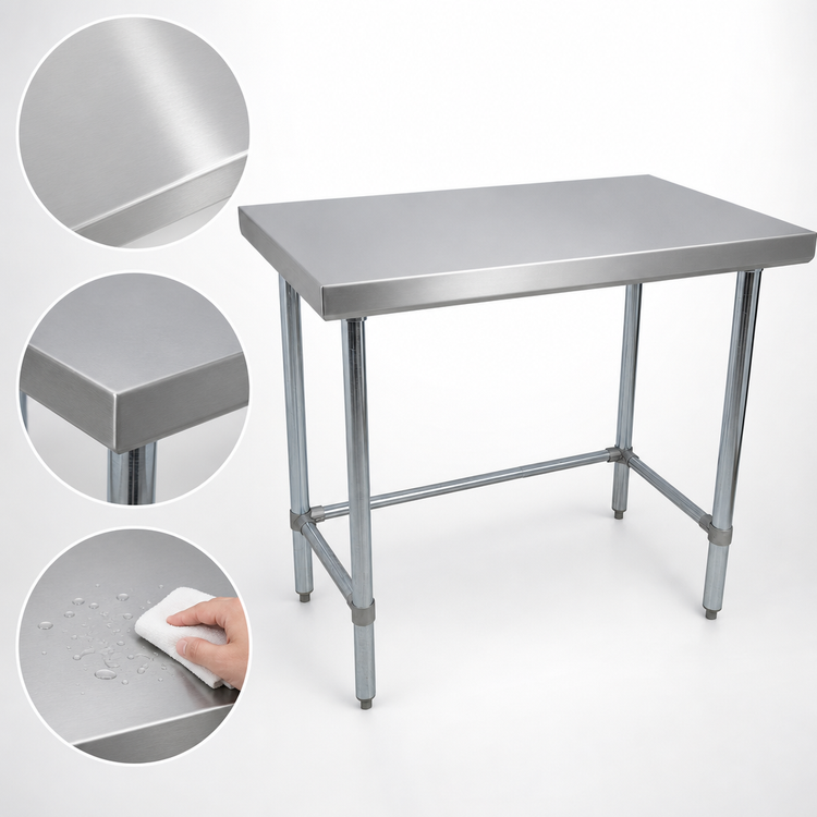 Product image #3 for BK Resources 60-Inch x 18-Inch Open Base Flat Top Work Table with Stainless Steel Top and Galvanized Legs