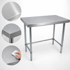 Thumbnail image #3 for BK Resources VTTOB-1860 60-Inch x 18-Inch Open Base Flat Top Work Table, 18-Gauge 430 Stainless Steel Top, Galvanized Base