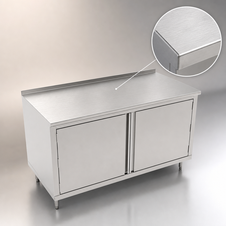 Product image #3 for John Boos Enclosed Work Table Cabinet Base with Hinged Doors, 84 x 30 Inch, 16-Gauge Stainless Steel Top, 1-1/2 Inch Rear Riser