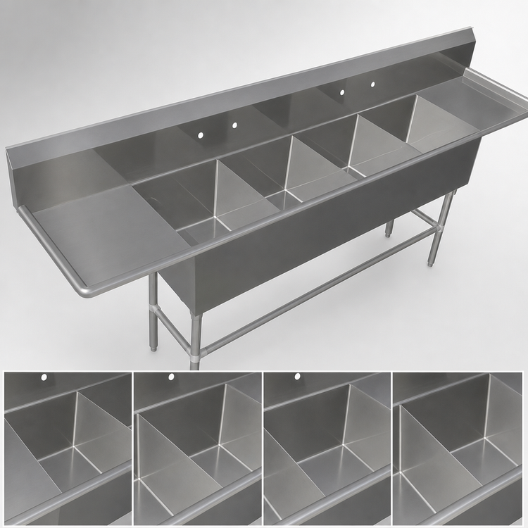 Product image #3 for John Boos Pro-Bowl 4-Compartment Stainless Steel Sink with Left & Right Drainboards, 16-Gauge, 115-1/4-Inch Wide