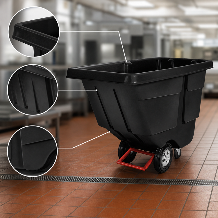 Product image #3 for Rubbermaid Commercial Products Rotational Molded Utility Duty Tilt Truck Trash Cart, 1/2 Cubic Yard, 450 lb Capacity, Black