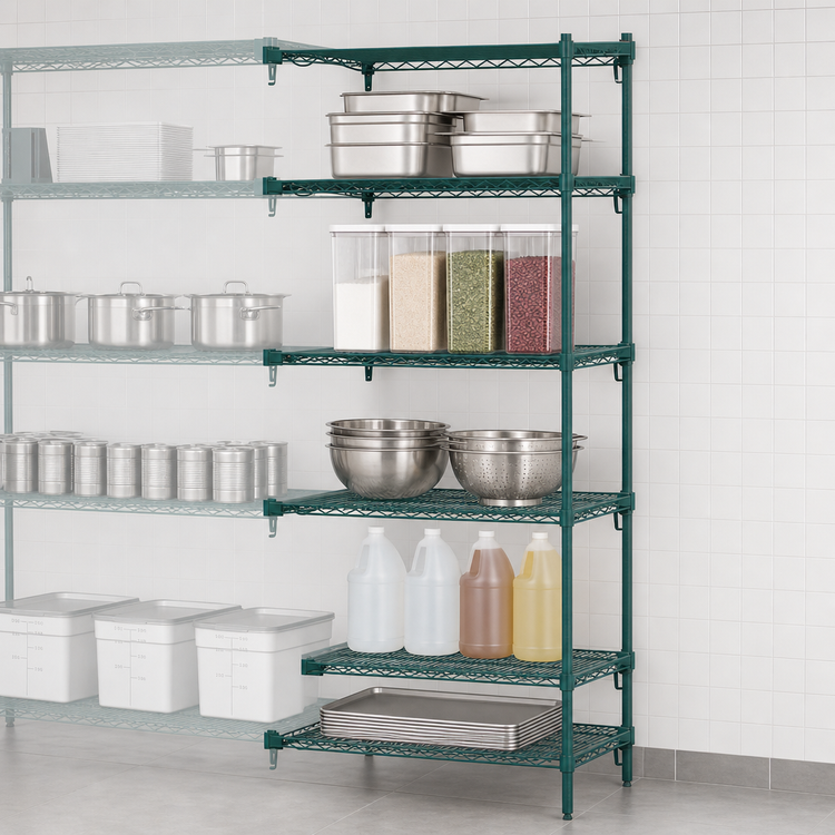 Product image #4 for Metro Super Erecta Super Adjustable Add-On Wire Shelving Unit, 24"W x 18"D x 74"H, 5 Shelves, Green Epoxy-Coated