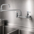 Thumbnail image #3 for Krowne Royal Series 14-818L Low-Lead Backsplash-Mount Commercial Faucet with 18-Inch Jointed Double Spout, 8-Inch Centers Case of 6