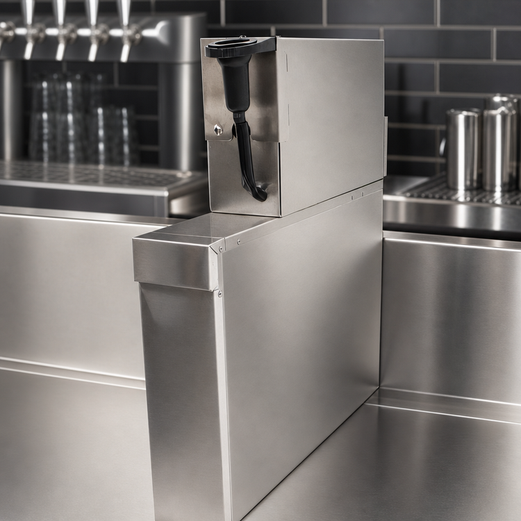 Product image #3 for Advance Tabco Underbar Basics Stainless Steel Soda Gun Holder with Backsplash and Removable Cover