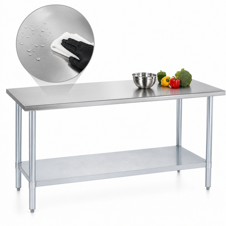 Product image #3 for Duke 72-Inch Stainless Steel Work Table with Galvanized Undershelf and Posts, 30-Inch Deep, Without Backsplash