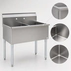 Thumbnail image #3 for Eagle Group 1836-2-16/4 Two-Compartment Floor Model Utility Sink, 37-3/8"W x 22"D, 16-Gauge 430 Stainless Steel, 8" Backsplash