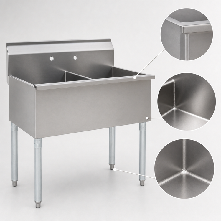 Product image #3 for Eagle Group Square Corner Two-Compartment Floor Model Utility Sink, 37-3/8 in. W x 22 in. D, 16-Gauge 430 Stainless Steel