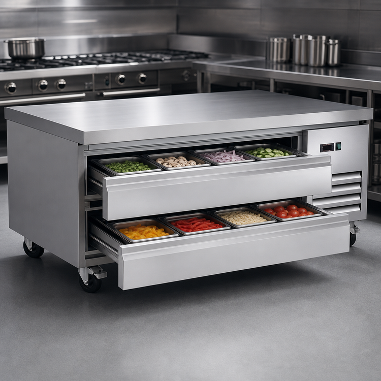Product image #3 for Serv-Ware 62-Inch 2-Drawer Refrigerated Chef Base, Stainless Steel, 115V