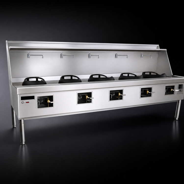 Product image #3 for York Y-5-SS 5-Chamber Gas Chinese Wok Range with Water-Cooled Top