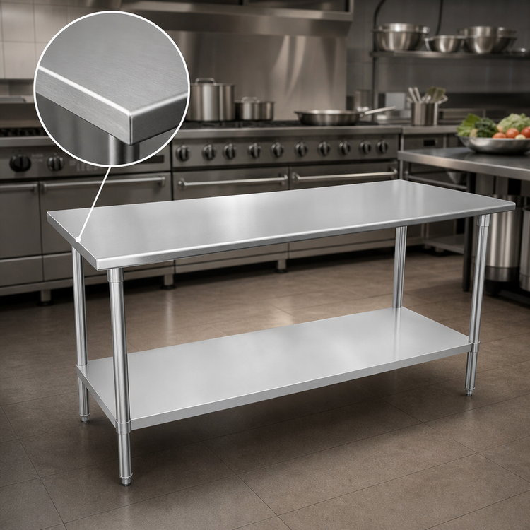 Product image #3 for Advance Tabco 144-Inch x 24-Inch 16-Gauge 304 Stainless Steel Work Table with Adjustable Undershelf