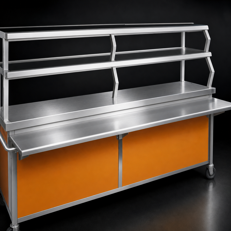 Product image #3 for Director's Choice Mobile Solid Top Serving Unit with Stainless Steel Top, 78 x 30 x 34 Inches