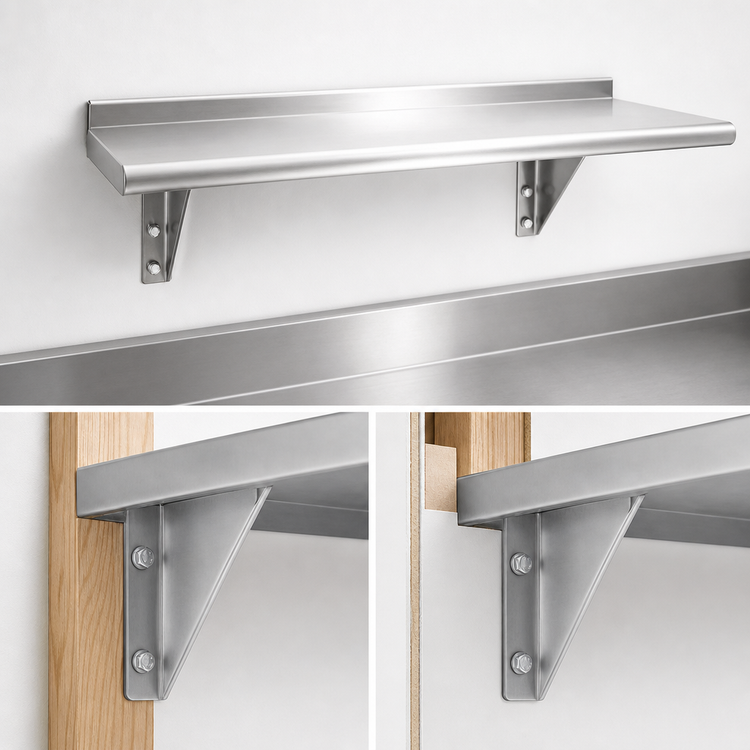 Product image #3 for Advance Tabco 24" x 18" Wall-Mounted Stainless Steel Shelf, 18 Gauge, Satin Finish