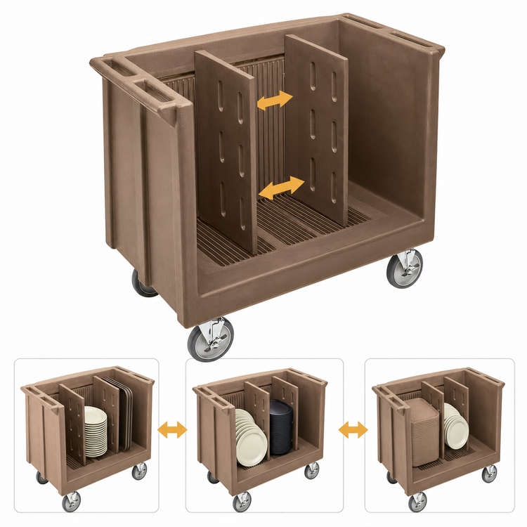 Product image #4 for Cambro Adjustable Tray and Dish Cart with 2 Dividers and Vinyl Cover, Coffee Beige, 500 lb Capacity
