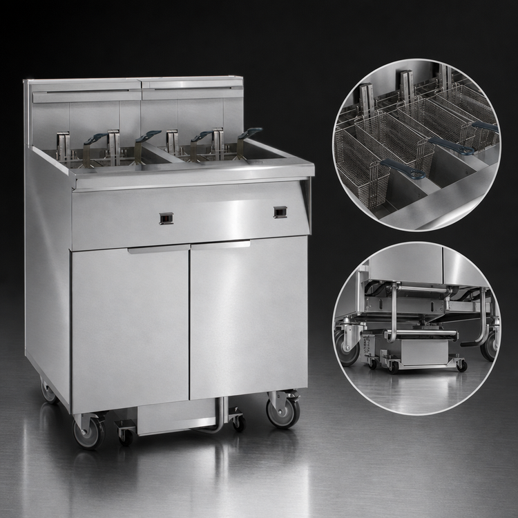 Product image #3 for Imperial 6-Fryer Electric Floor Fryer with Tilt-Up Elements, Computer Controls, and Built-In Space Saver Filter System