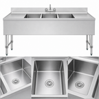 Thumbnail image #4 for Koolmore SBR3B60-LR-320 60-Inch 3-Compartment Stainless Steel Underbar Sink with Dual 13-Inch Drainboards and 3-Inch Backsplash