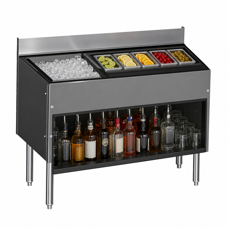Product image #3 for CHOICE 42-Inch Underbar Combo Ice Bin/Cocktail Unit with 10-Circuit Cold Plate and Bottle Storage