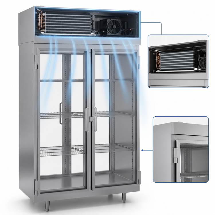 Product image #3 for Beverage-Air P Series Two-Section Top-Mount Pass-Thru Glass Door Freezer, 48.33 Cu. Ft.