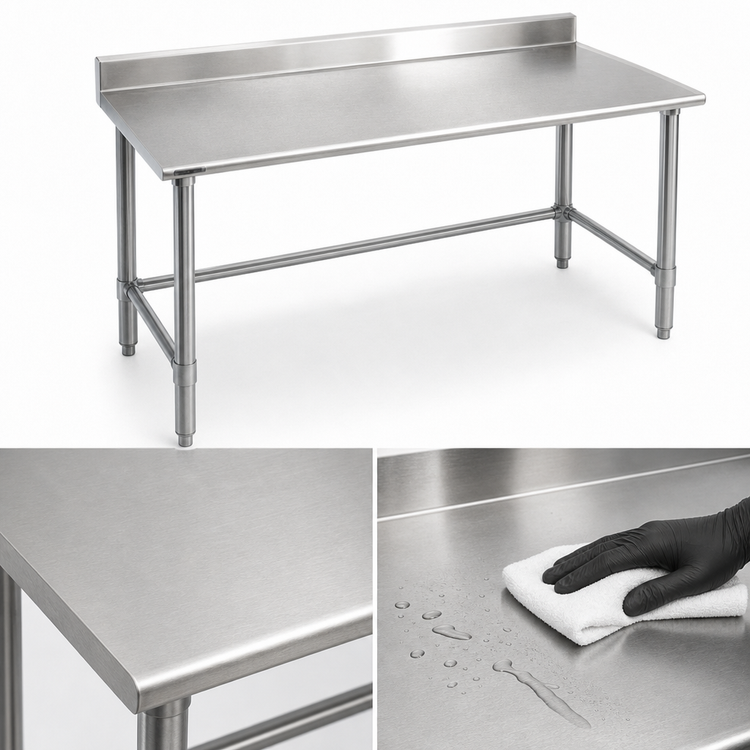 Product image #3 for Eagle Group Budget Series 120" x 24" 430 Stainless Steel Work Table with 4-1/2" Backsplash and Galvanized Tubular Base