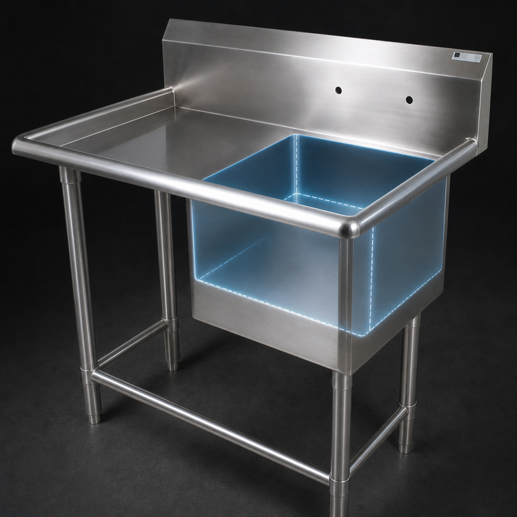 Product image #3 for John Boos Pro-Bowl 1-Compartment Sink with Left Drainboard, 18" x 24" x 12" Bowl, 10" Backsplash