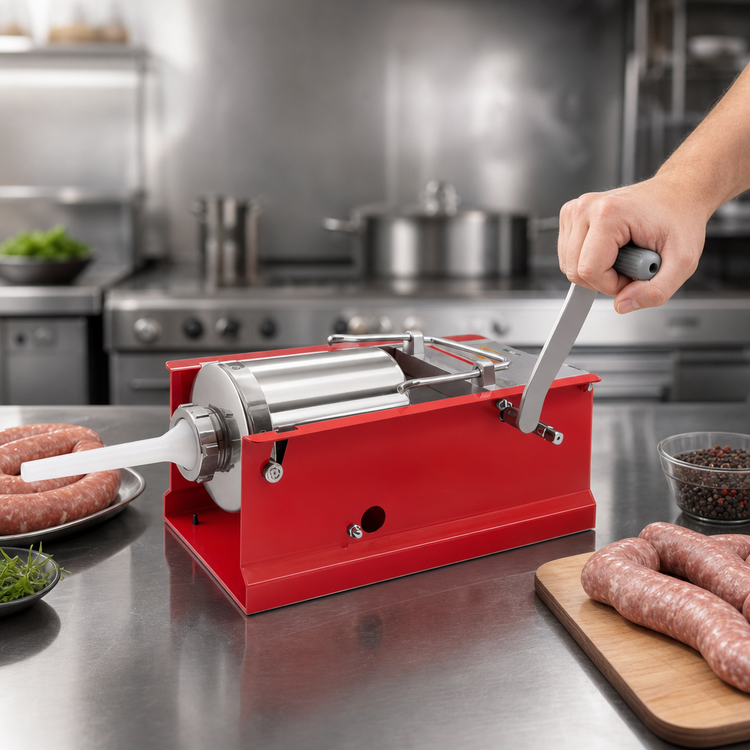 Product image #3 for Trento Manual Horizontal Sausage Stuffer with Stainless Steel Cylinder, 3 kg Capacity, Red