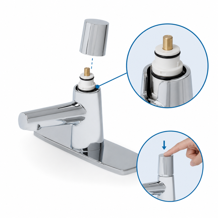 Product image #3 for T&S Brass LakeCrest Aesthetic Single Hole Single Temperature Deck Mount Metering Lavatory Faucet with Deck Plate, Polished Chrome