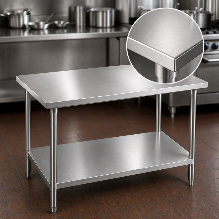 Product image #3 for Advance Tabco 60" x 36" Flat Top 14 Gauge 304 Stainless Steel Work Table with Adjustable Galvanized Undershelf