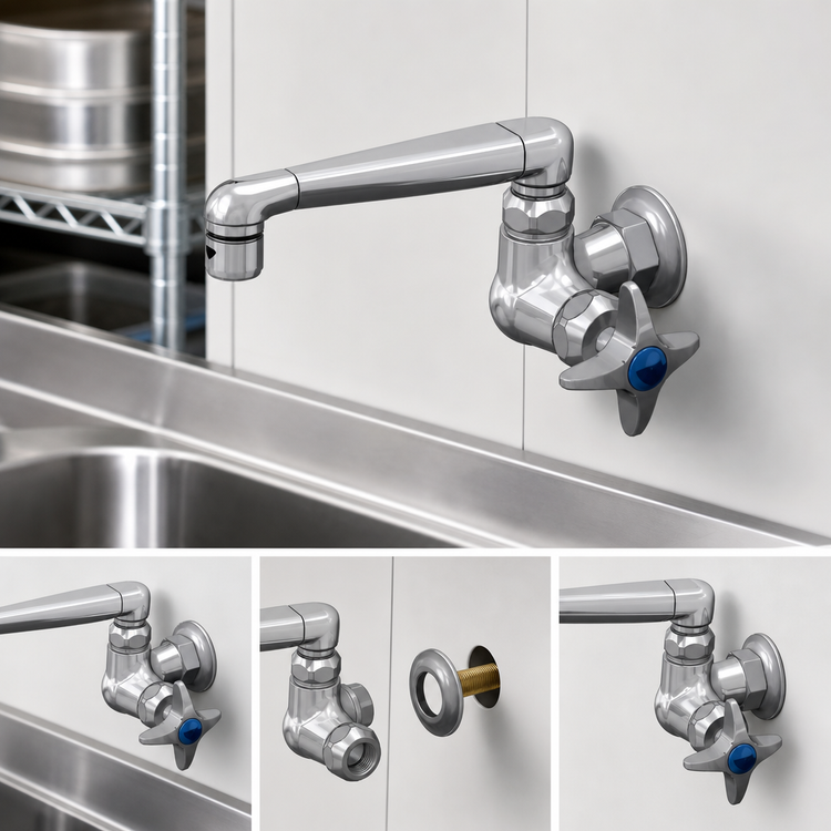 Product image #3 for T&S Brass Single-Hole Wall-Mount Single-Temperature Pantry Faucet with 6-Inch Swivel Cast Spout and 2.2 GPM Aerator