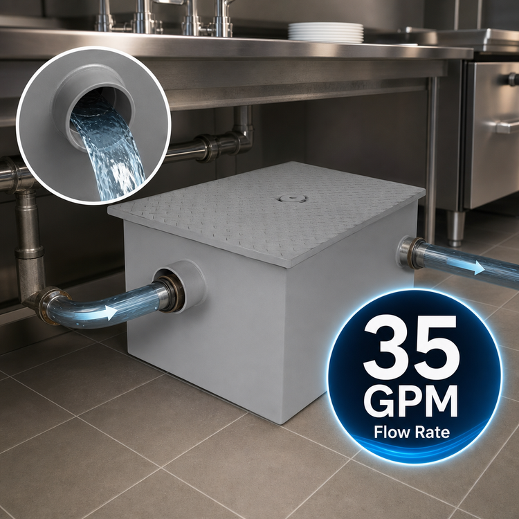 Product image #3 for Klinger's Trading GT-70 Commercial Grease Interceptor, 70 lb. Capacity, 35 GPM, 3-1/2 Inch Inlet and Outlet