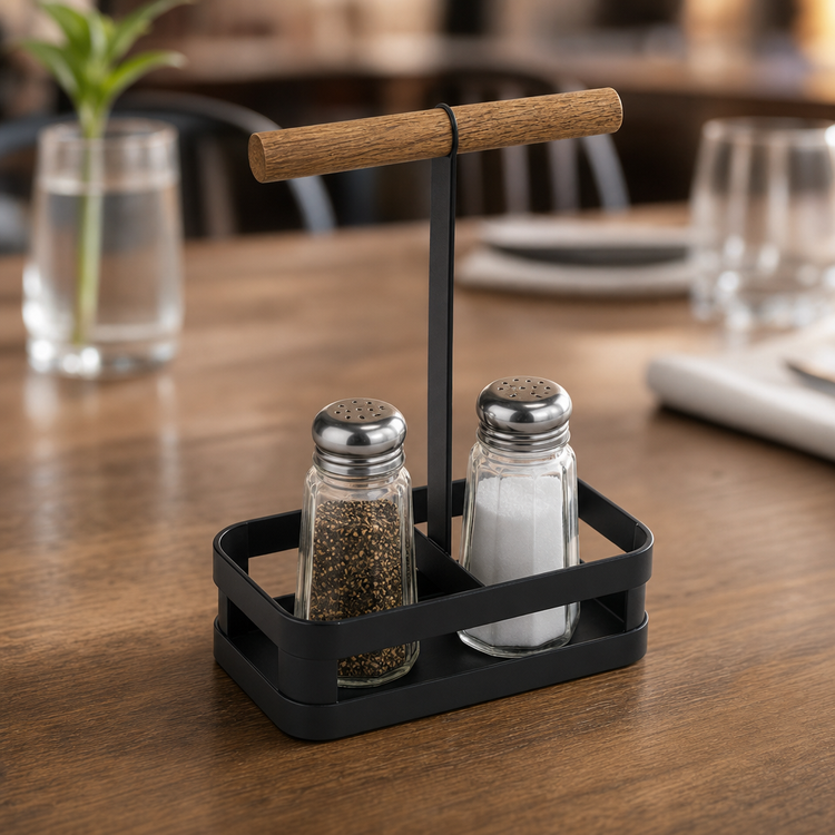 Product image #3 for American Metalcraft Iron & Oar Collection 2-Compartment Black Iron Shaker Rack with Wood Handle