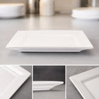 Thumbnail image #3 for Crestware Quattro QUA50 15-Inch Square Wide Rim Ceramic Plate, Pearl White Case of 6
