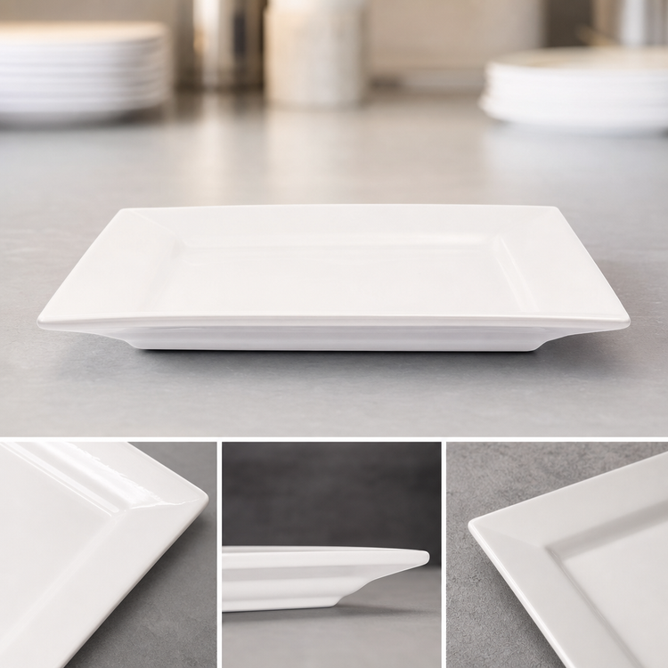 Product image #3 for Crestware Quattro 15-Inch Square Wide Rim Ceramic Plate, Pearl White