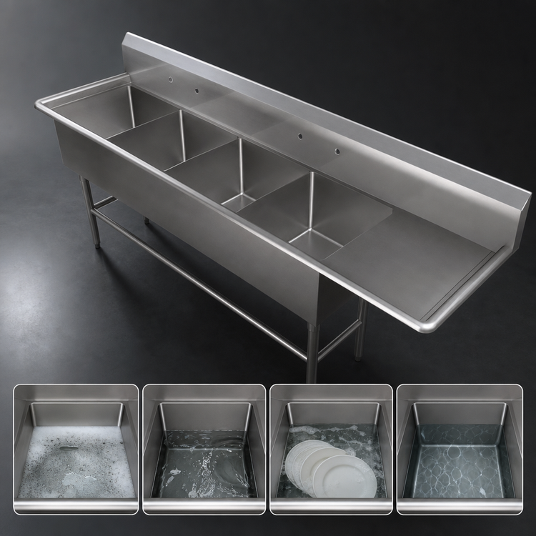 Product image #3 for John Boos Pro-Bowl 4-Compartment Stainless Steel Sink with 24-Inch Right-Hand Drainboard