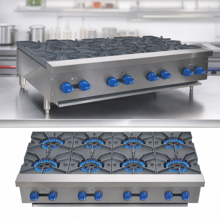 Product image #3 for Comstock-Castle FHP48 48-Inch Countertop Gas Hot Plate, 8-Burner, Front-to-Back, Stainless Steel