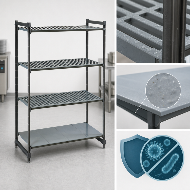Product image #3 for Cambro Camshelving Basics Plus Stationary Starter Unit, 21 x 36 x 64 Inches, 4-Tier, 3 Vented + 1 Solid, Brushed Graphite