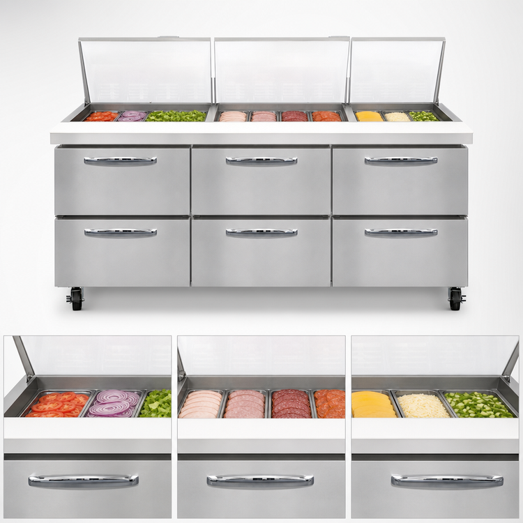 Product image #3 for Mighty Top SW72N30M-D 72" Three-Section Refrigerated Sandwich Prep Table with Drawers